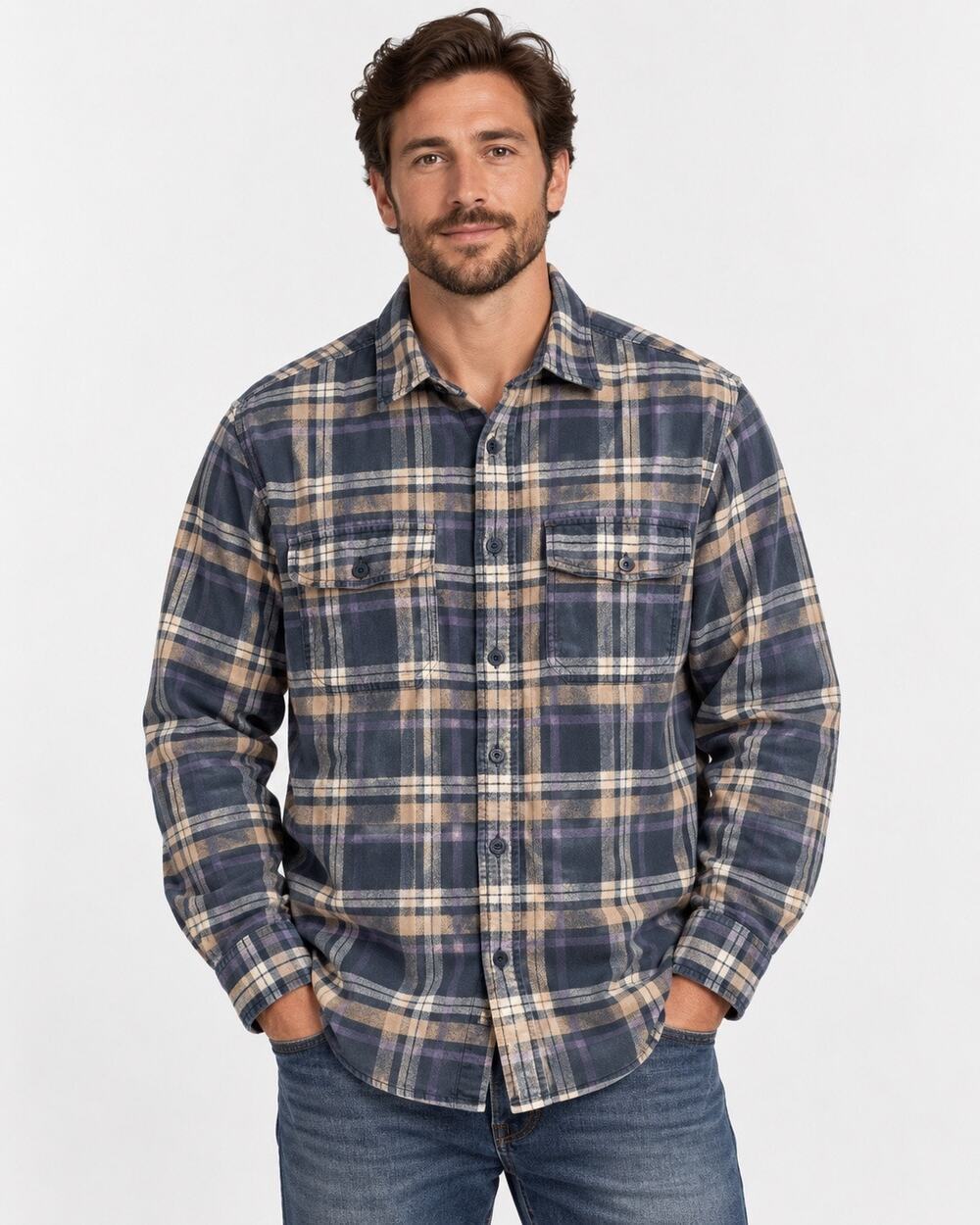 Badlands OPS Flannel Mens XL Blue Purple Plaid Button Up Hunting Outdoor Shirt